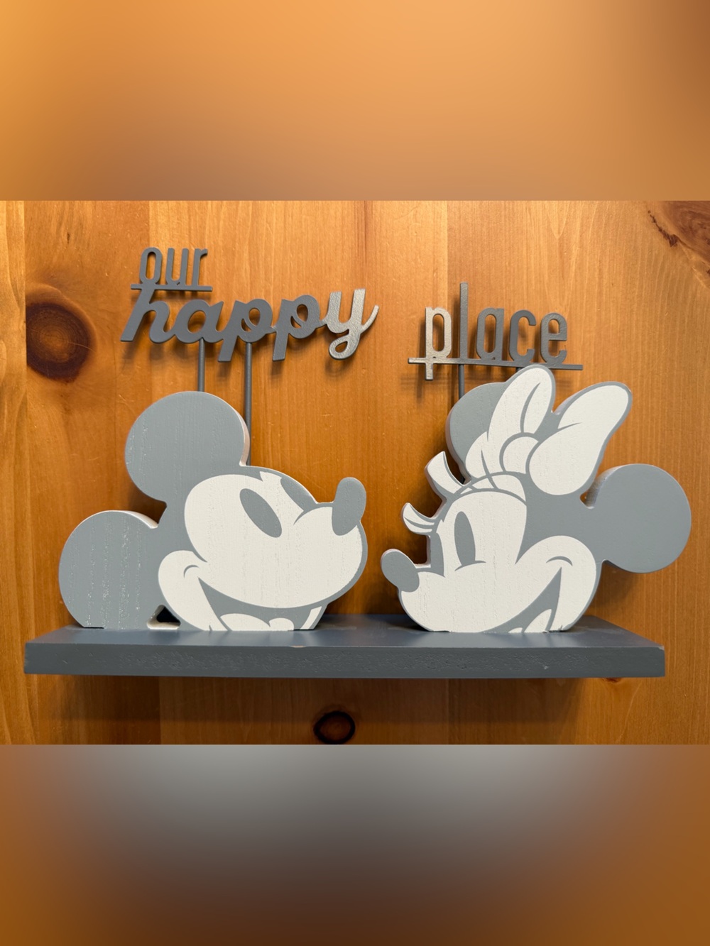 Disney Hallmark "Our Happy Place" Wooden Tabletop Decor – Mickey & Minnie